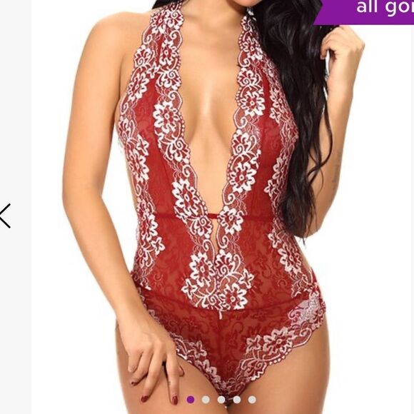 Wine Red Lace Deep V-Neck Teddy lingerie XL - Picture 3 of 10